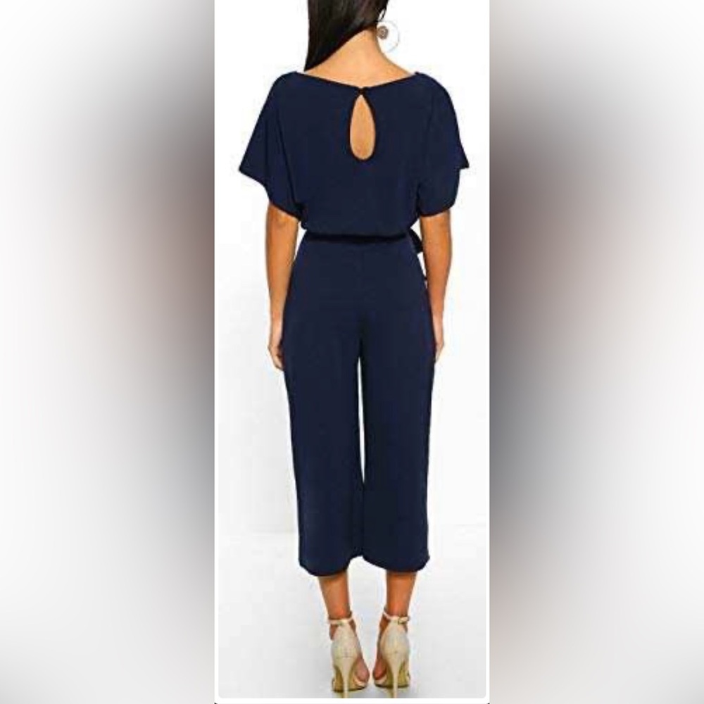 CHARTOU womens Romper Palazzo Pants Jumpsuit (Large,Navy)